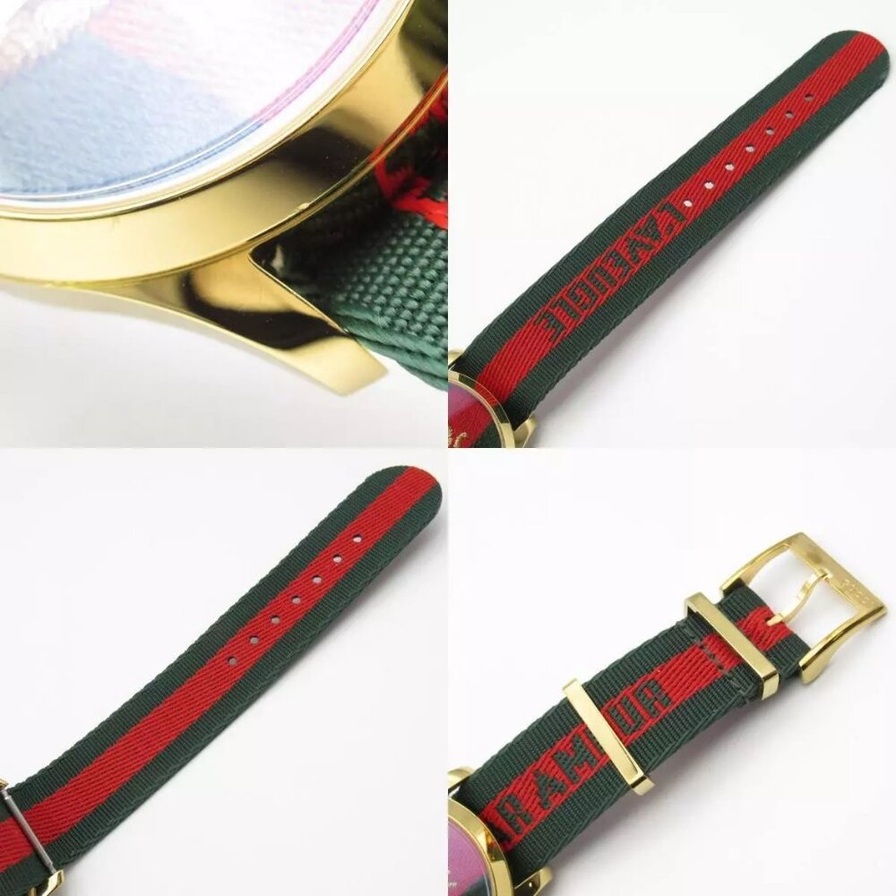 GUCCI G timeless Wrist Watch Quartz Gold Plated Nylon Used mens - Picture 12 of 14